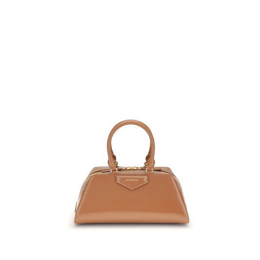 Givenchy Brown Calf Leather Bos Taurus Handbag with structured design and embossed logo, featuring articulated handles and D-rings.