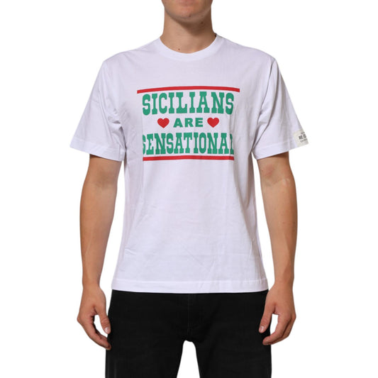 Dolce & Gabbana White Graphic Print Cotton Crew Neck T-shirt