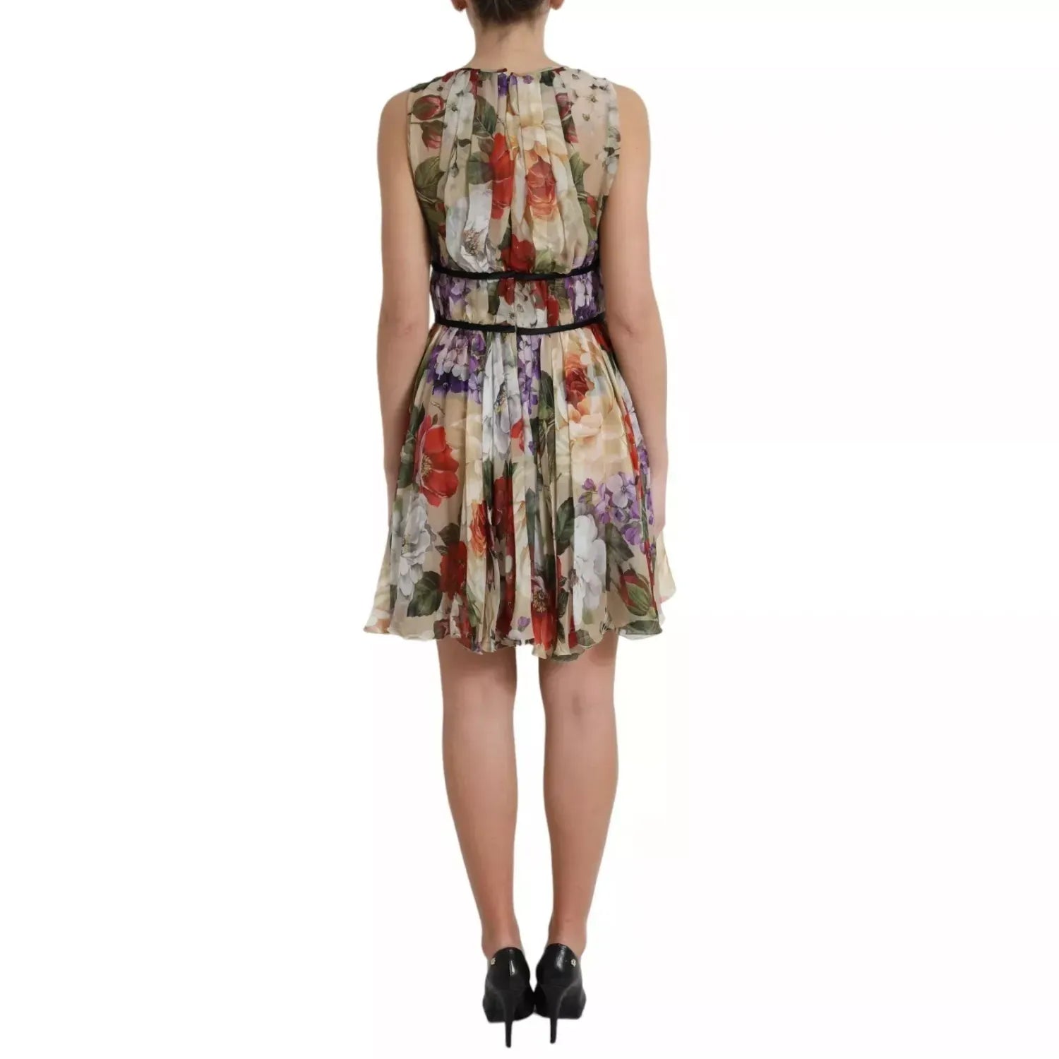 Dolce & Gabbana Beige Floral Sleeveless A-line Mini Dress