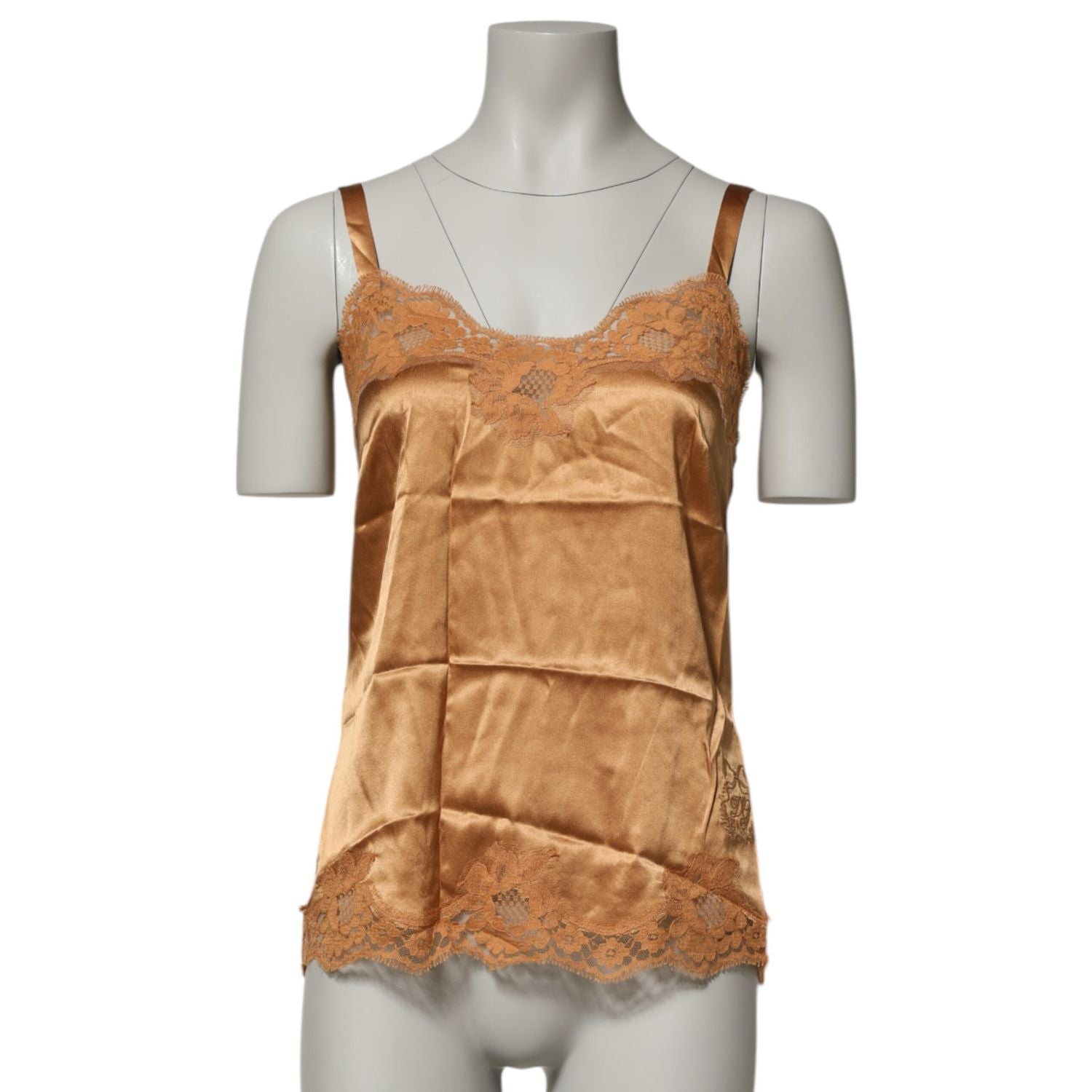 Dolce & Gabbana Brown Floral Lace Silk Satin Tank Lingerie Underwear