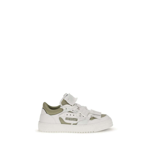 Off-White White Leather Low Top Sneakers with green accents and iconic style