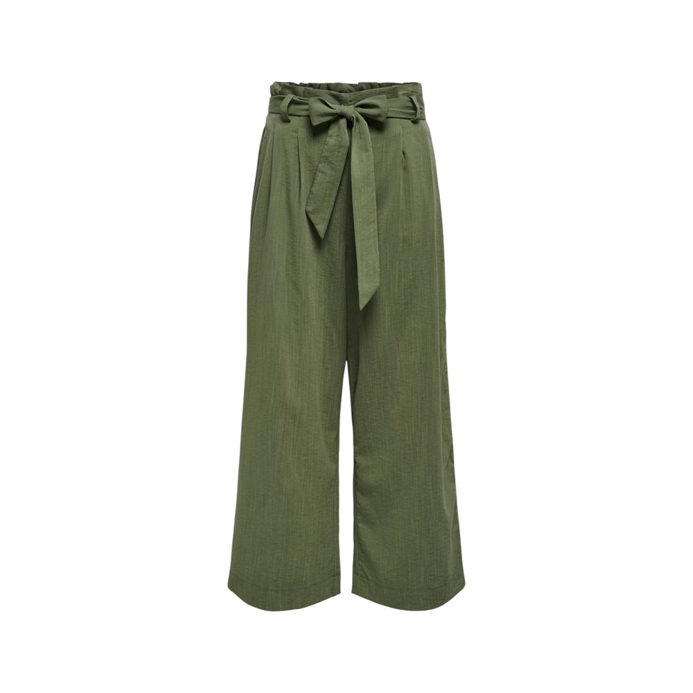 Only Green Viscose Casual Pants with high waist and tie belt