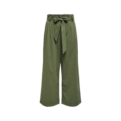 Only Green Viscose Casual Pants with high waist and tie belt