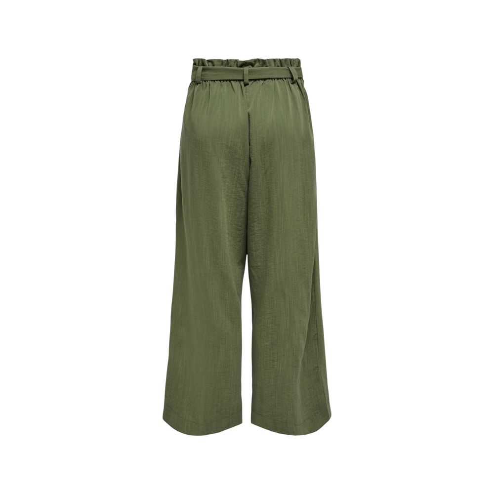 Only Green Viscose Casual Pants with a high waist and tie belt, featuring a wide-leg design for an elegant, comfortable look.
