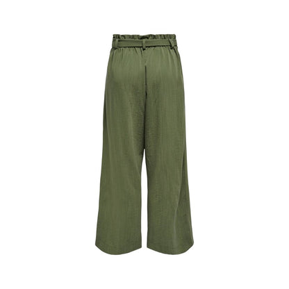 Only Green Viscose Casual Pants with a high waist and tie belt, featuring a wide-leg design for an elegant, comfortable look.