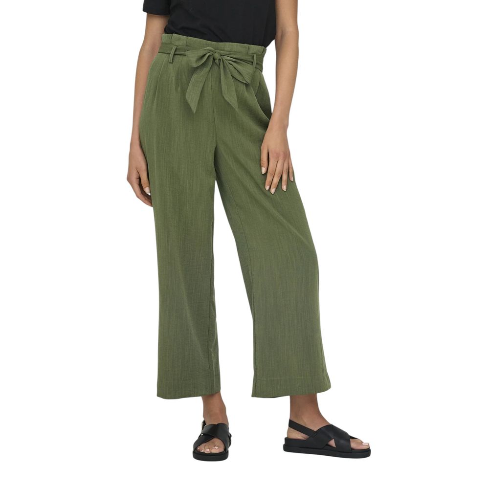 Only Green Viscose Casual Pants with high waist and fabric tie belt for an elegant look