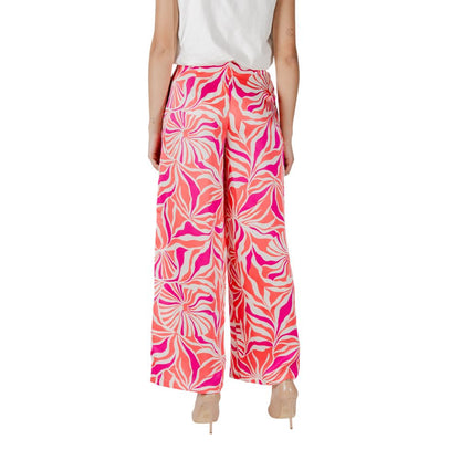 Back view of Only Multicolor Recycled Polyester Casual Pants worn by a woman, showcasing vibrant design and wide-leg style.