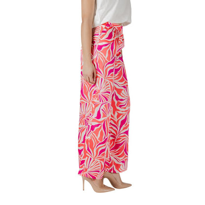 Side view of Only Multicolor Recycled Polyester Casual Pants showcasing wide, vibrant design and comfortable fit for women.