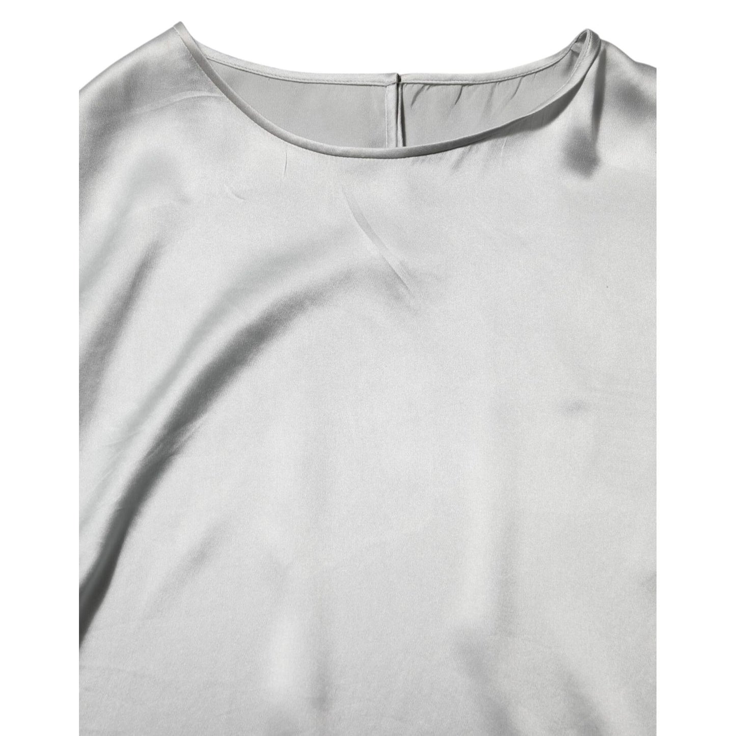 Dolce & Gabbana Gray Silk Satin Floral Lace Long Sleeve Top