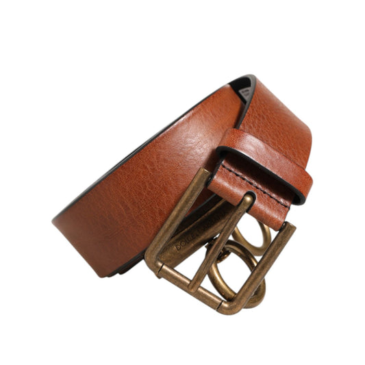 Dolce & Gabbana Brown Leather Side Rings Brass Buckle Belt