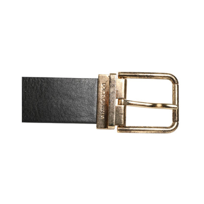 Dolce & Gabbana Black Leather Gold Silver Coin Buckle Belt