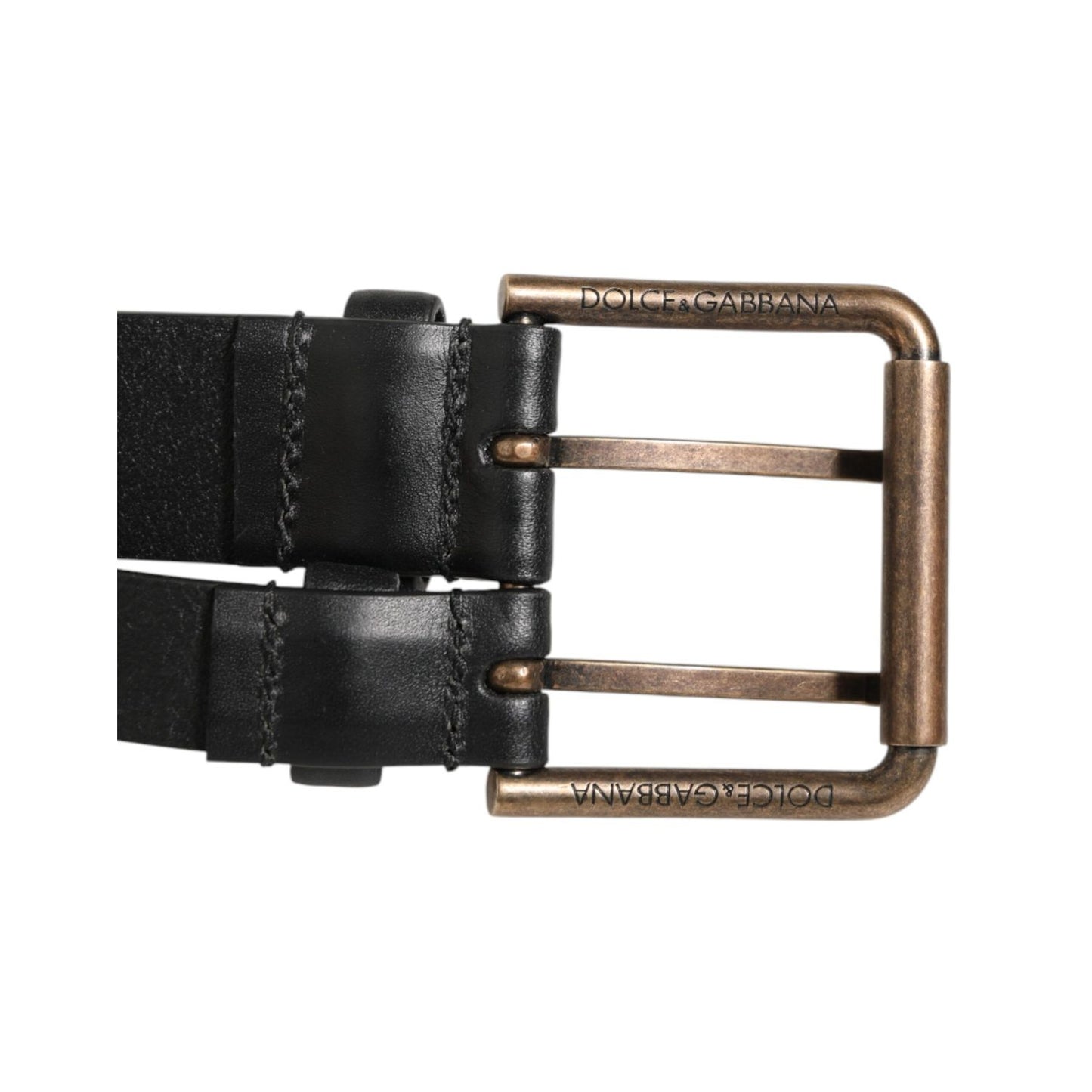 Dolce & Gabbana Black Double Strap Leather Brass Buckle Belt