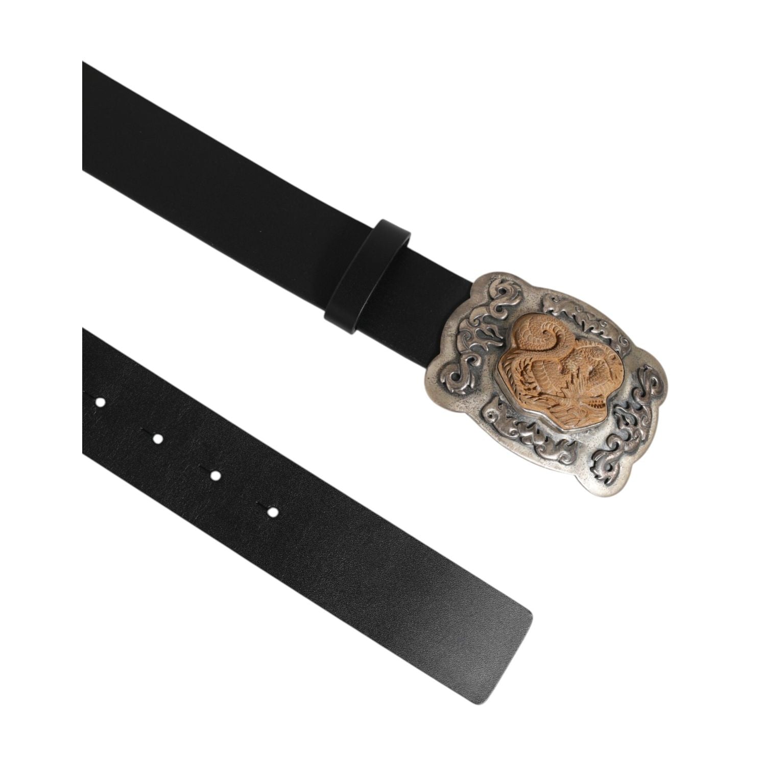 Dolce & Gabbana Black Leather Gothic Dragon Metal Buckle Belt