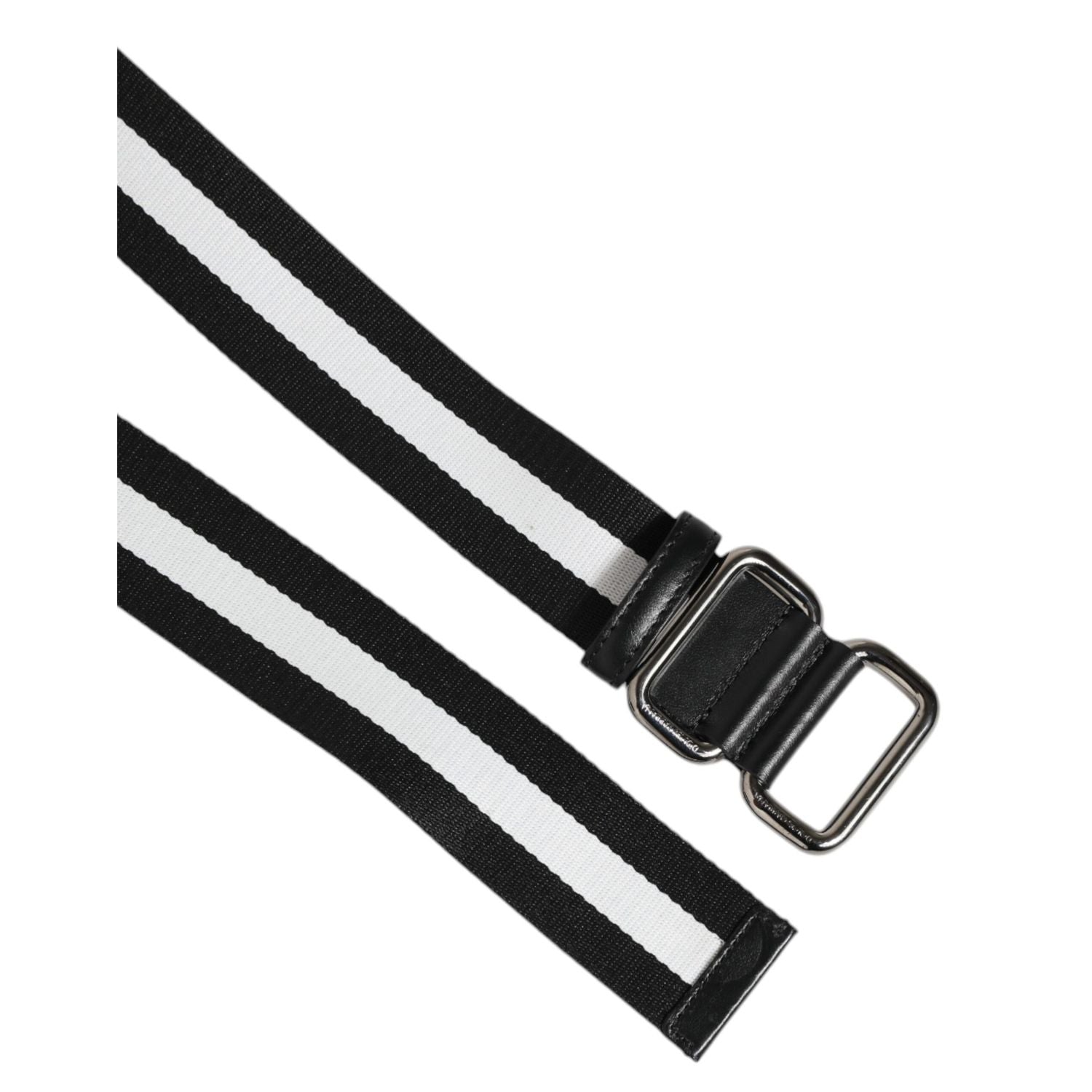 Dolce & Gabbana Black White Striped Metal Buckle Men Belt