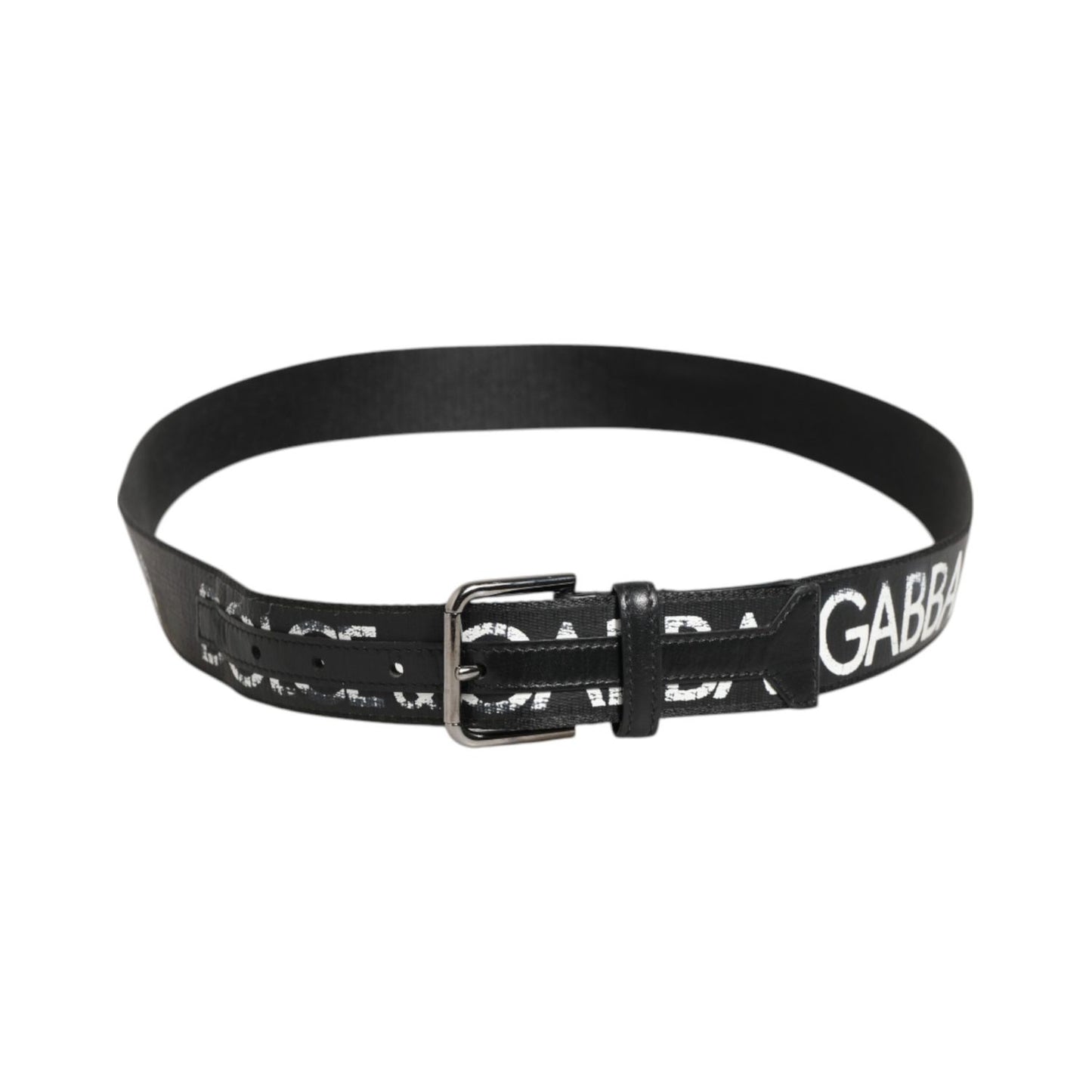 Dolce & Gabbana Black White Printed Metal Logo Buckle Belt