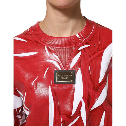 Dolce & Gabbana Red White Cotton Printed Pullover Sweater