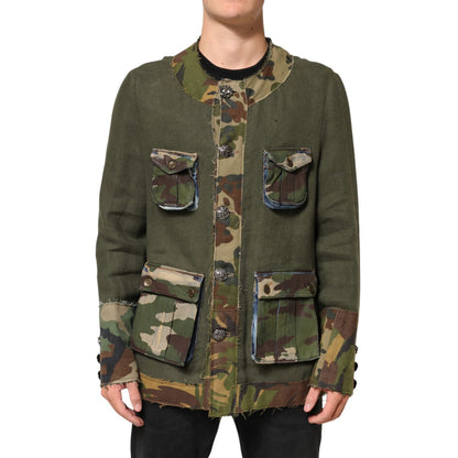Dolce & Gabbana Brown Camouflage Linen Button Down Jacket