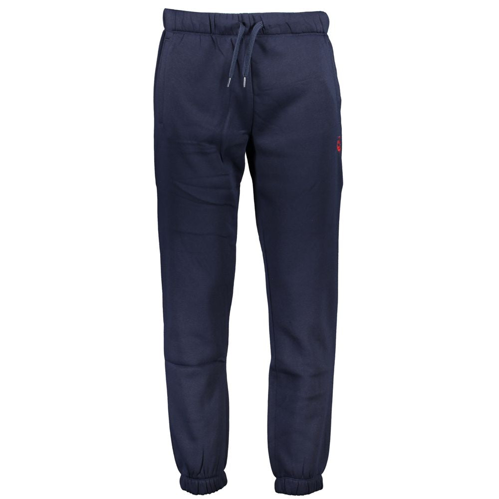 Gianmarco Venturi Blue Cotton Pant with elastic waist and ankle, logo embroidery, and three pockets.