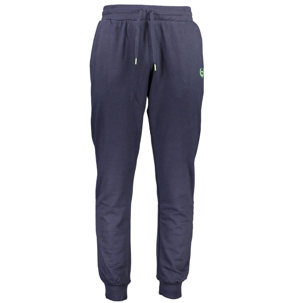 Gianmarco Venturi Blue Cotton Pant, sports trousers with elastic waist, laces, ankle cuff, 3 pockets, embroidered logo, contrasting details.
