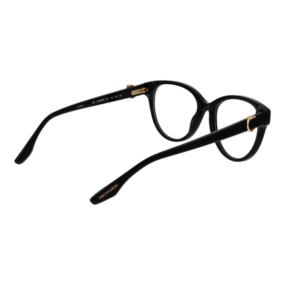 Trussardi Black Acetate Glasses (Frames) - Women's full-rim butterfly style with black acetate frame, demo lenses, and branded case included.
