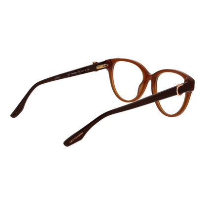 Trussardi Brown Acetate Glasses (Frames) - Women's full-rim butterfly style with demo plastic lenses, brown color, spring hinge.