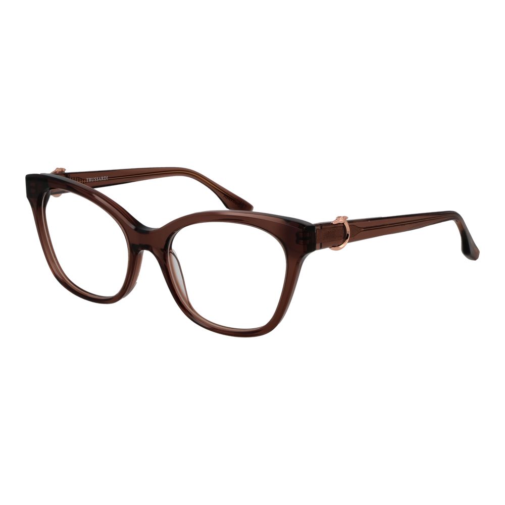 Trussardi Brown Acetate Glasses (Frames) for women, full-rim cat eye style, demo lenses, spring hinge, with branded case