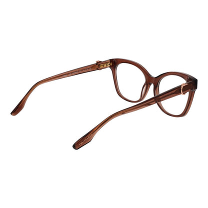 Trussardi Brown Acetate Glasses (Frames) for women with a full-rim cat-eye style, brown acetate frame and spring hinge.