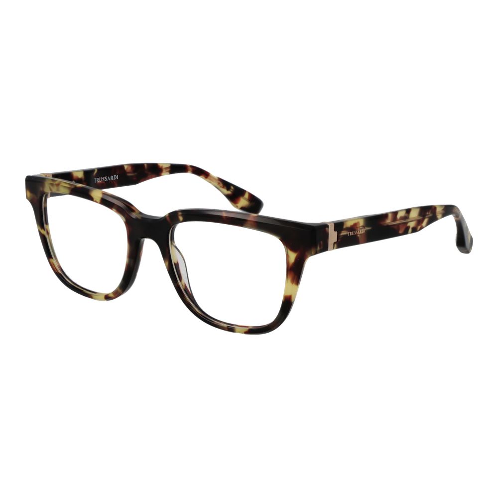 Trussardi Brown Acetate Glasses (Frames) for men, full-rim style with demo lenses, includes branded case, spring hinge, rectangle shape.