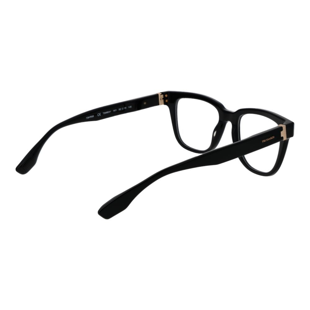 Trussardi Black Acetate Glasses (Frames) with full-rim rectangle style, black acetate frame, and demo plastic lenses.