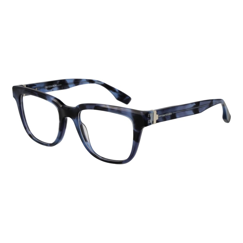 Trussardi Blue Acetate Glasses (Frames) showcasing blue square full-rim acetate frame for men with demo lenses and branded case included.