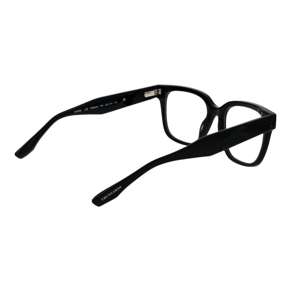 Trussardi Black Acetate Glasses (Frames) - men's full-rim square frames in black, acetate material with demo lenses, size 52-18-145.