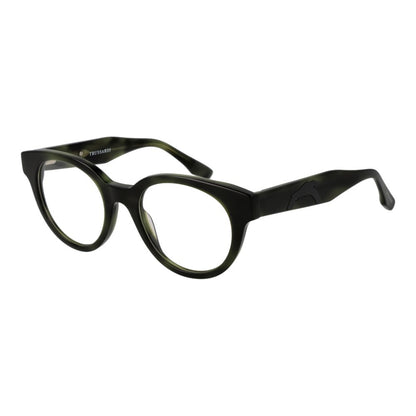 Trussardi Green Acetate Glasses (Frames), unisex full-rim browline style with demo plastic lenses, includes branded case.