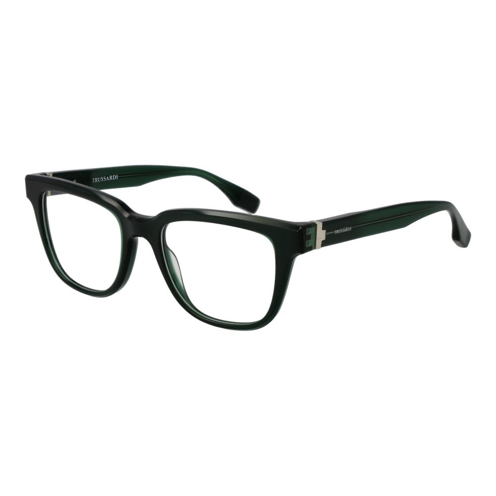 Trussardi Green Acetate Glasses (Frames) for Men, Full-Rim Rectangle Style, Spring Hinge, Branded Case Included