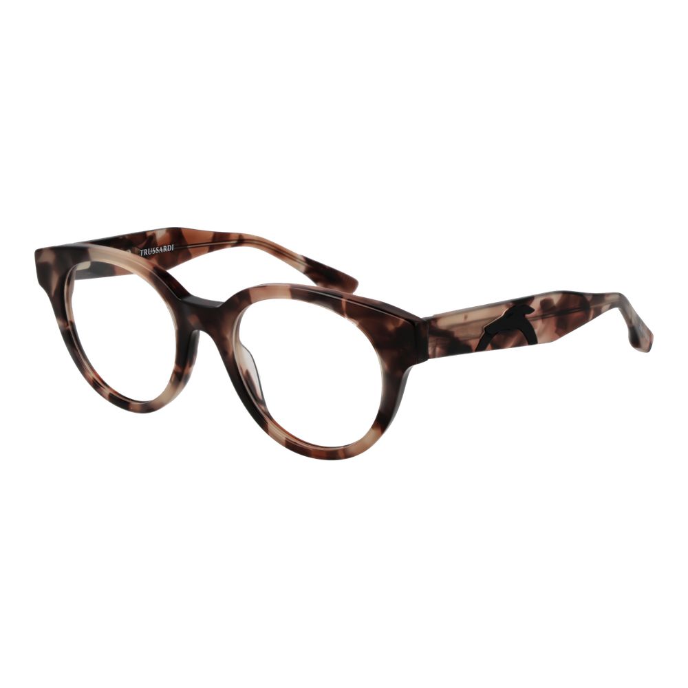 Trussardi Brown Acetate Glasses (Frames), unisex full-rim, browline style, with demo lenses and spring hinge, in brown acetate material.