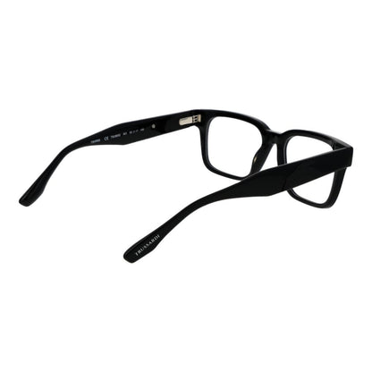 Trussardi Black Acetate Glasses (Frames), unisex full-rim, rectangle style with plastic demo lenses, black acetate frame, includes branded case.