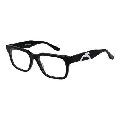 Trussardi Black Acetate Glasses (Frames) unisex full-rim, black acetate, rectangle style with demo lenses and branded case included.