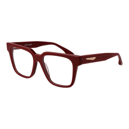 Trussardi Red Acetate Glasses (Frames) - Women's full-rim square style with demo lenses, spring hinge, red acetate frame, luxury eyewear.