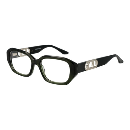 Trussardi Green Acetate Glasses (Frames) for women, full-rim, rectangle style with 52mm demo lenses, green acetate frame.