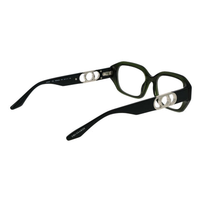 Trussardi Green Acetate Glasses (Frames) for women with full-rim rectangle design, green frame and demo lenses. Spring hinge included, no extra features.