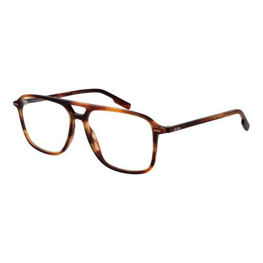 Ermenegildo Zegna Brown Acetate Glasses (Frames) in full-rim aviator style with demo plastic lenses, includes branded case.