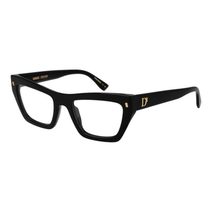 Dsquared² Black Acetate Glasses (Frames) full-rim cat eye style for women, black color with demo lenses, includes branded case.
