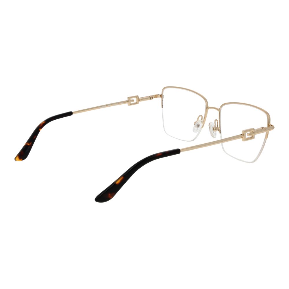 Guess Gold Metal Glasses (Frames) with half-rim rectangle design for women, featuring gold metal frame and demo lenses.