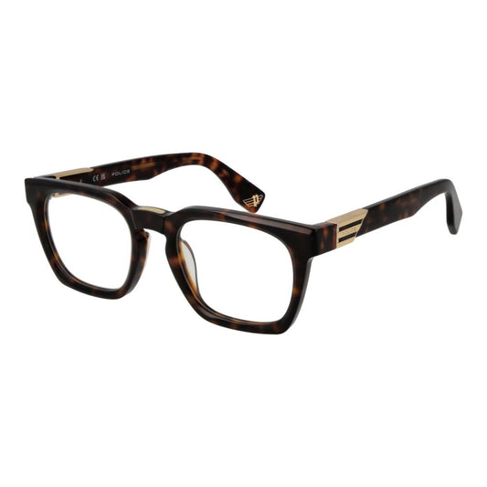 Police Brown Cellulose Acetate Glasses (Frames) with full-rim square design for men, featuring a stylish brown frame.