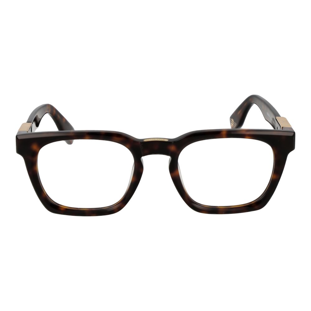 Police Brown Cellulose Acetate Glasses (Frames) with full-rim square style, demo lenses, and branded case for men.