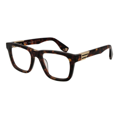 Police Brown Cellulose Acetate Glasses (Frames) for men, full-rim square style with demo lenses, size 52-21-145.