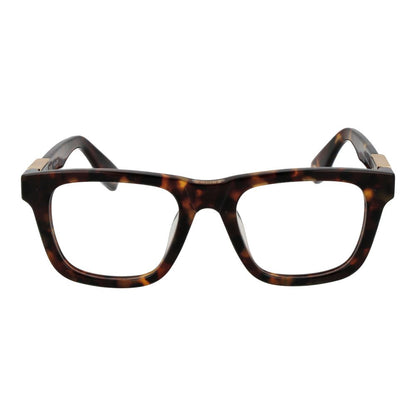 Police Brown Cellulose Acetate Glasses (Frames) for men, square full-rim style, with demo plastic lenses, size 52-21-145.