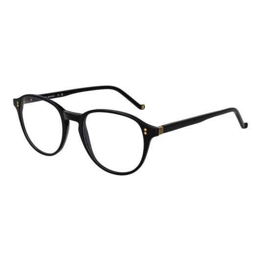 Hackett Black Acetate Glasses (Frames) for men with full-rim black acetate frame and demo lenses, showcasing a sleek panto style.