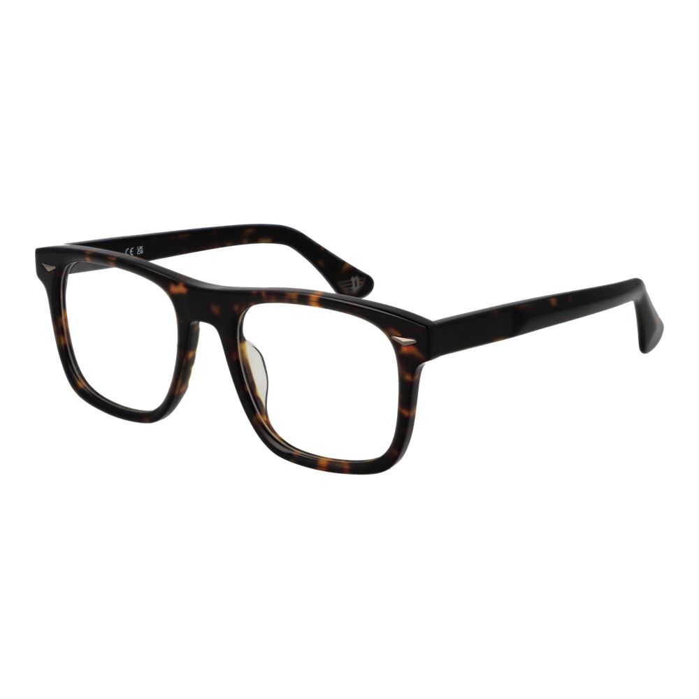 Police Brown Cellulose Acetate Glasses (Frames) for men, full-rim square style, 52-20-145 size, with demo lenses.