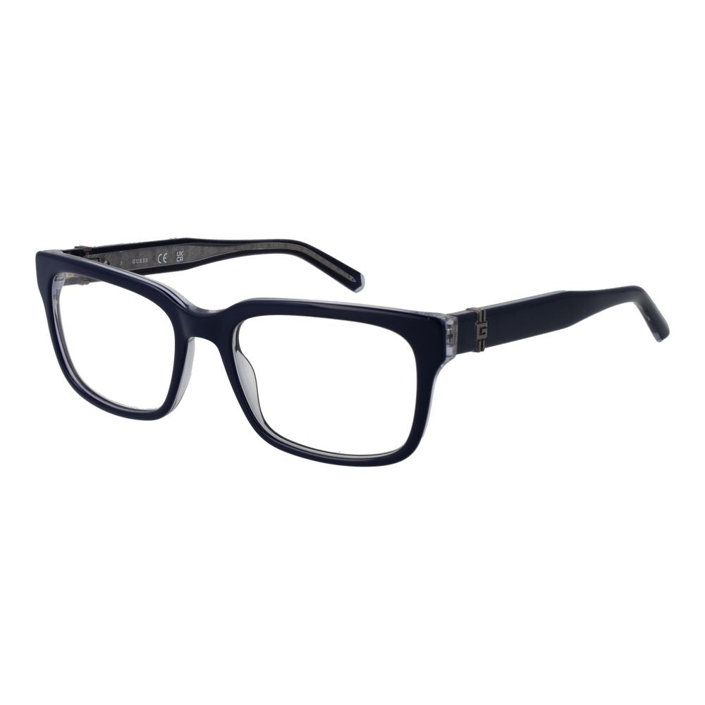 Guess Blue Acetate Glasses (Frames) men's full-rim rectangle with demo lenses, branded case included.