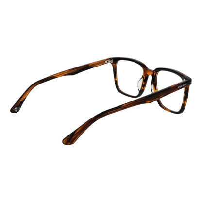Police Brown Cellulose Acetate Glasses (Frames) for men with square style, full-rim design, and demo plastic lenses.